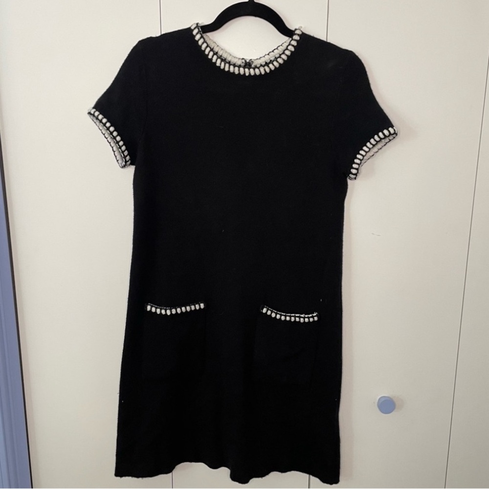 ZARA Black Knit short sleeve Mini Dress with Contrast Trim Size S